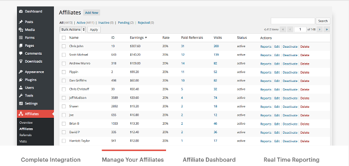Affiliate WP tracking software